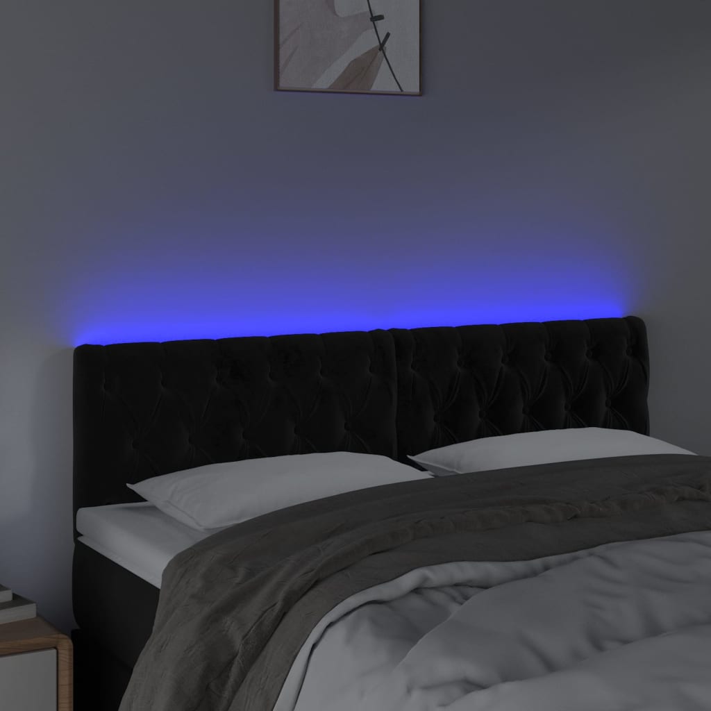 vidaXL Tăblie de pat cu LED, negru, 144x7x78/88 cm, catifea vidaXL Tăblie de pat cu LED, negru, 144x7x78/88 cm, catifea