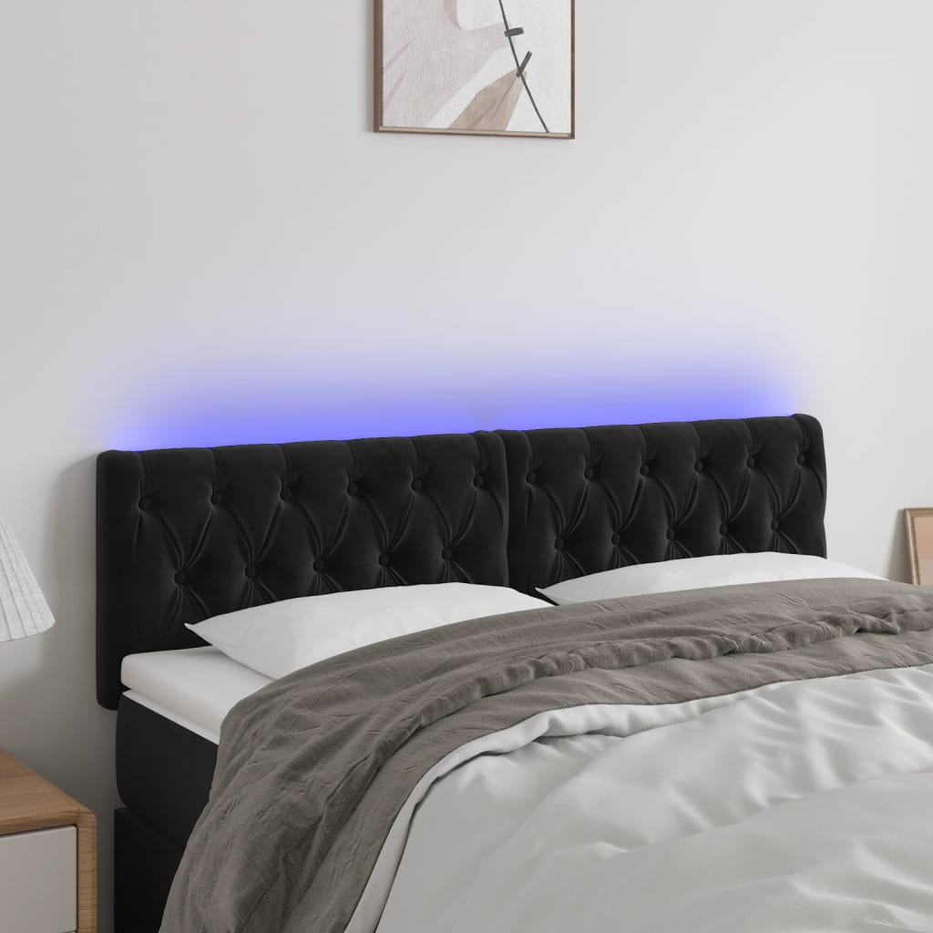 vidaXL Tăblie de pat cu LED, negru, 144x7x78/88 cm, catifea vidaXL Tăblie de pat cu LED, negru, 144x7x78/88 cm, catifea