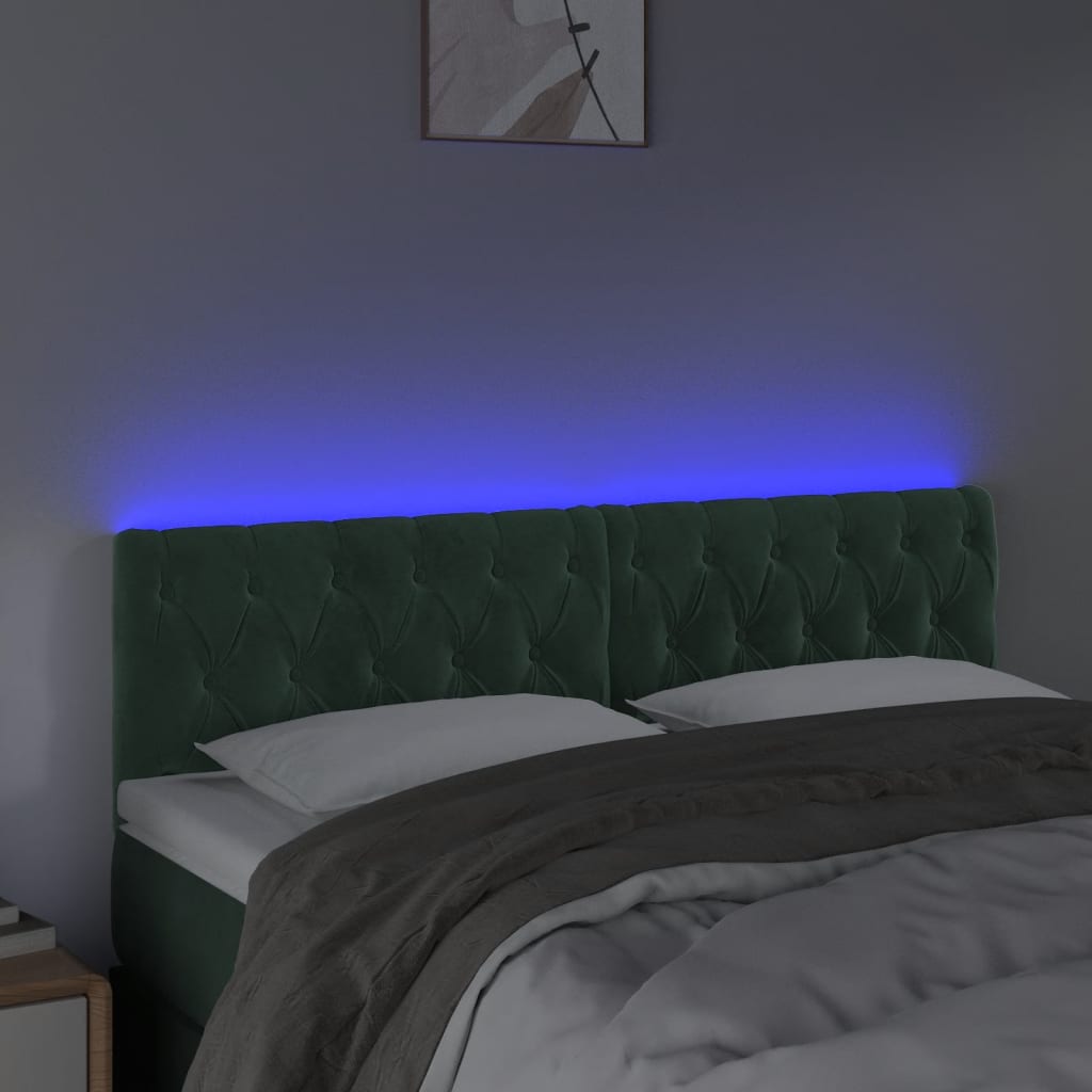 vidaXL Tăblie de pat cu LED, verde închis, 144x7x78/88 cm, catifea