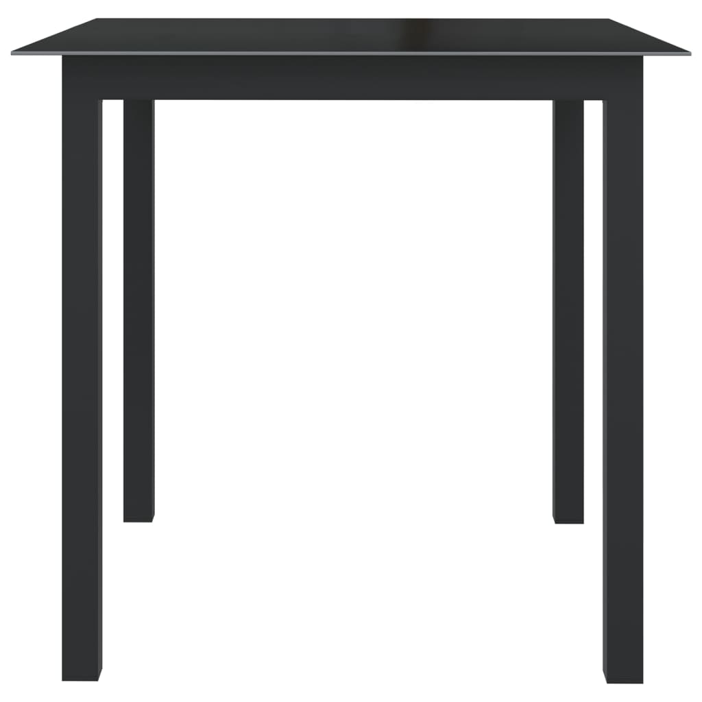 vidaXL Masă de grădină, negru, 80x80x74 cm, aluminiu și sticlă