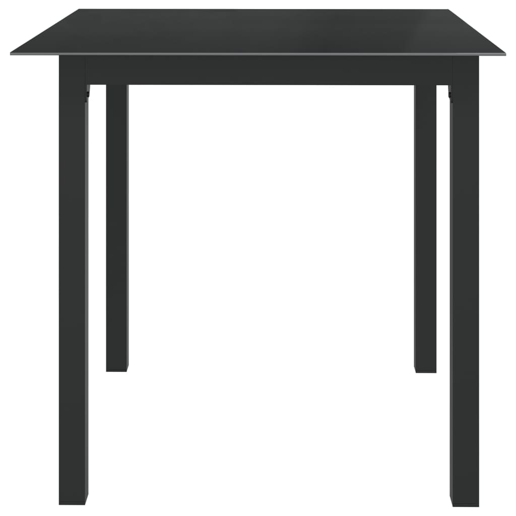 vidaXL Masă de grădină, negru, 80x80x74 cm, aluminiu și sticlă