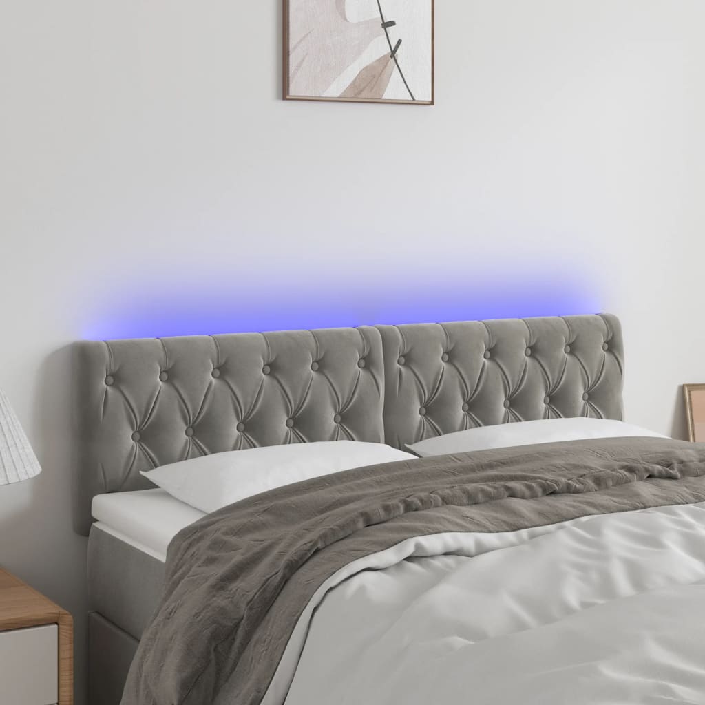 vidaXL Tăblie de pat cu LED, gri deschis, 160x7x78/88 cm, catifea vidaXL Tăblie de pat cu LED, gri deschis, 160x7x78/88 cm, catifea