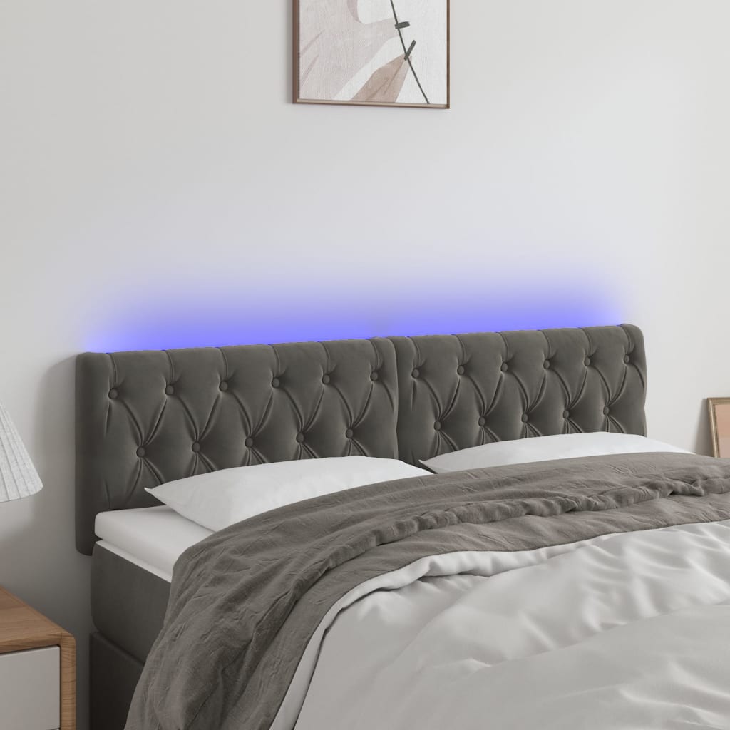 vidaXL Tăblie de pat cu LED, gri închis, 160x7x78/88 cm, catifea vidaXL Tăblie de pat cu LED, gri închis, 160x7x78/88 cm, catifea