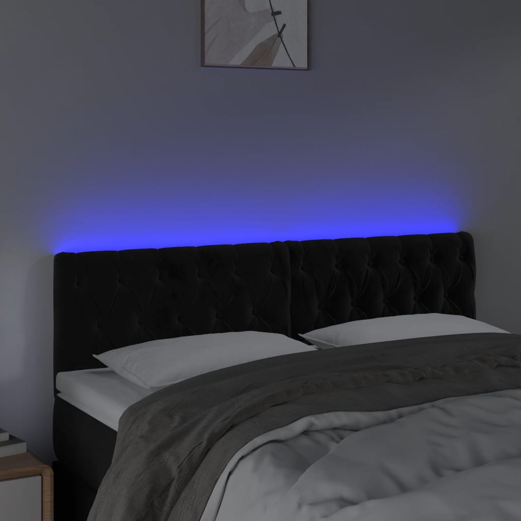 vidaXL Tăblie de pat cu LED, negru, 160x7x78/88 cm, catifea vidaXL Tăblie de pat cu LED, negru, 160x7x78/88 cm, catifea