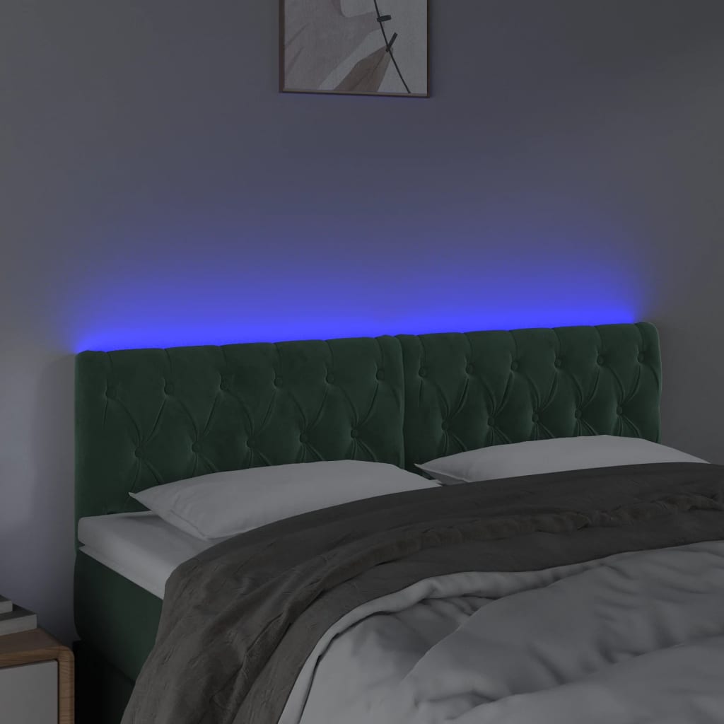 vidaXL Tăblie de pat cu LED, verde închis, 160x7x78/88 cm, catifea