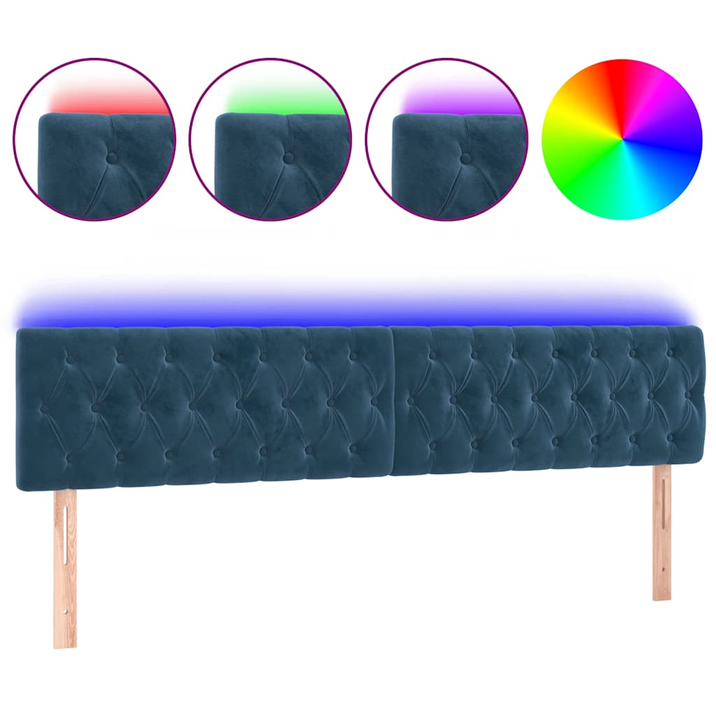 vidaXL Tăblie de pat cu LED, albastru închis, 180x7x78/88 cm, catifea