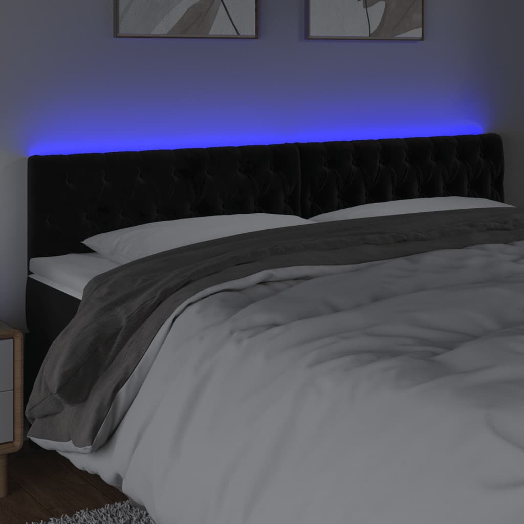 vidaXL Tăblie de pat cu LED, negru, 200x7x78/88 cm, catifea vidaXL Tăblie de pat cu LED, negru, 200x7x78/88 cm, catifea