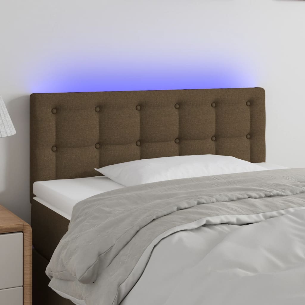 vidaXL Tăblie de pat cu LED, maro închis, 80x5x78/88 cm, textil vidaXL Tăblie de pat cu LED, maro închis, 80x5x78/88 cm, textil