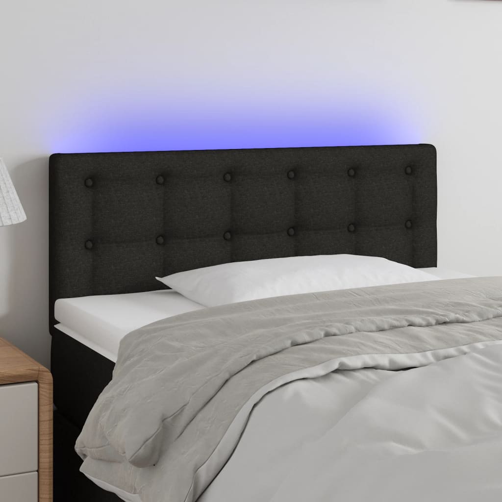 vidaXL Tăblie de pat cu LED, negru, 90x5x78/88 cm, textil