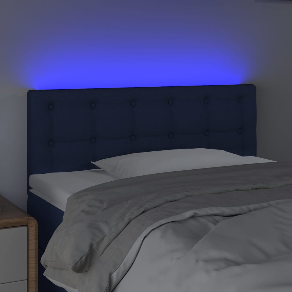 vidaXL Tăblie de pat cu LED, albastru, 100x5x78/88 cm, textil vidaXL Tăblie de pat cu LED, albastru, 100x5x78/88 cm, textil