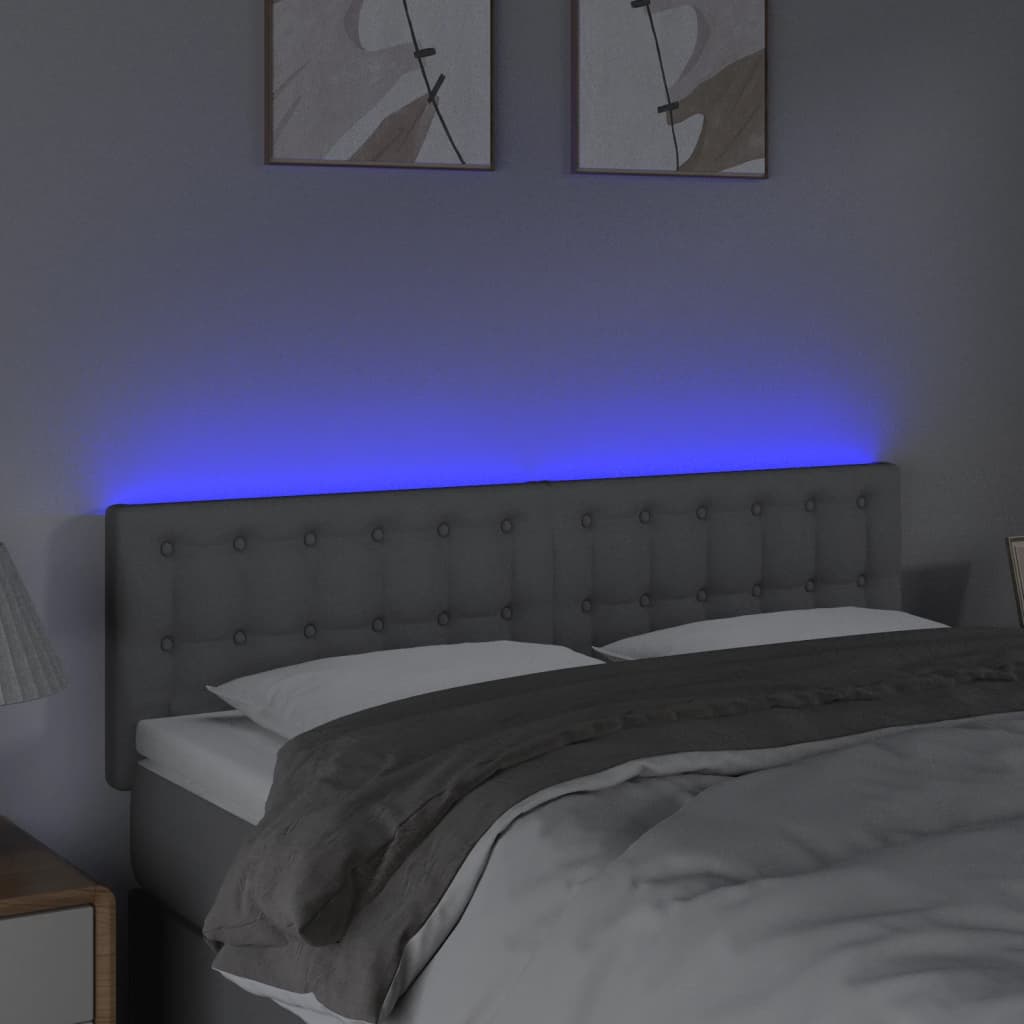 vidaXL Tăblie de pat cu LED, gri deschis, 144x5x78/88 cm, textil