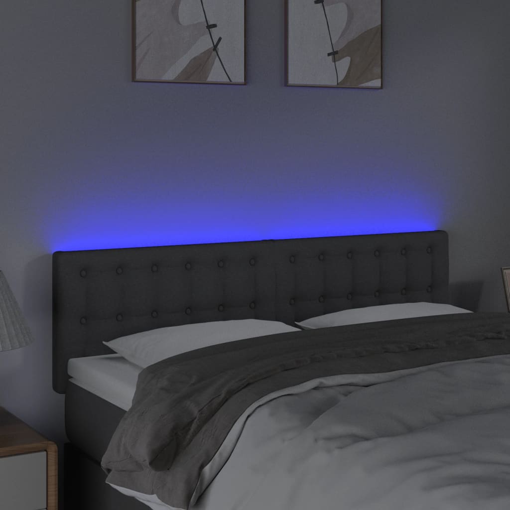 vidaXL Tăblie de pat cu LED, gri închis, 144x5x78/88 cm, textil