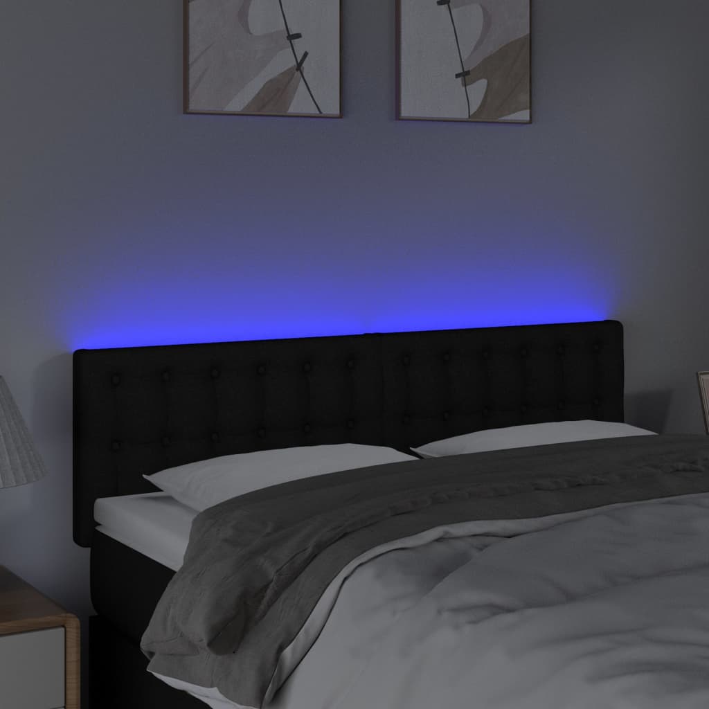 vidaXL Tăblie de pat cu LED, negru, 144x5x78/88 cm, textil vidaXL Tăblie de pat cu LED, negru, 144x5x78/88 cm, textil