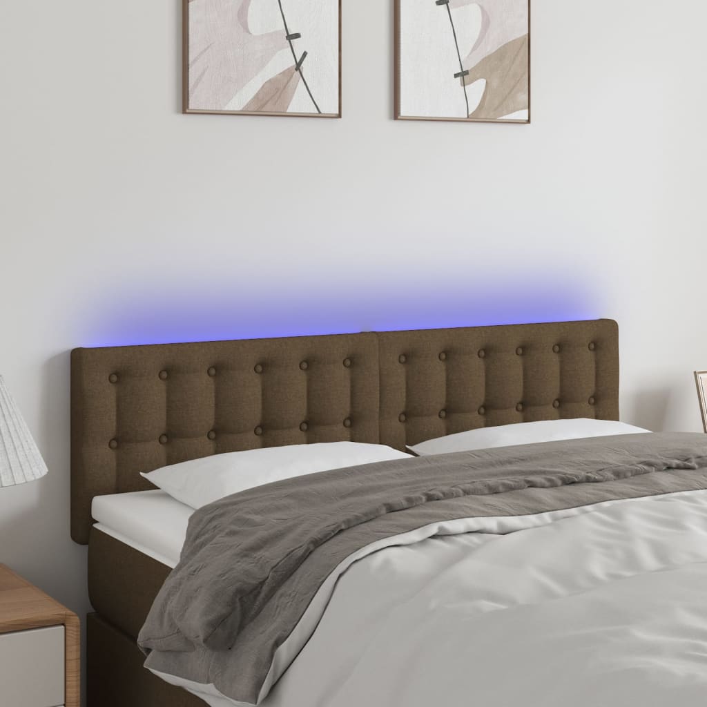 vidaXL Tăblie de pat cu LED, maro închis, 144x5x78/88 cm, textil vidaXL Tăblie de pat cu LED, maro închis, 144x5x78/88 cm, textil