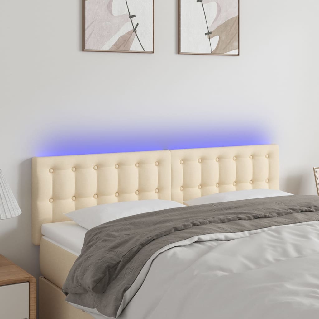 vidaXL Tăblie de pat cu LED, crem, 144x5x78/88 cm, textil vidaXL Tăblie de pat cu LED, crem, 144x5x78/88 cm, textil