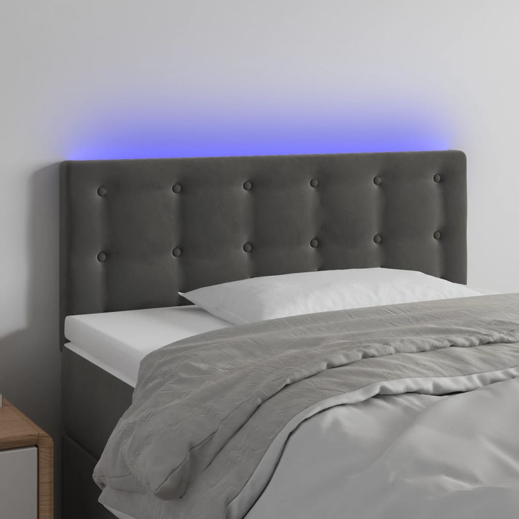 vidaXL Tăblie de pat cu LED, gri închis, 80x5x78/88 cm, catifea vidaXL Tăblie de pat cu LED, gri închis, 80x5x78/88 cm, catifea