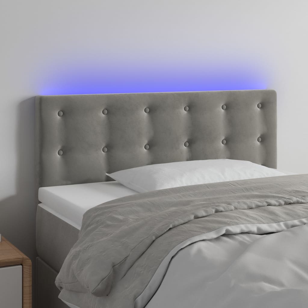 vidaXL Tăblie de pat cu LED, gri deschis, 90x5x78/88 cm, catifea vidaXL Tăblie de pat cu LED, gri deschis, 90x5x78/88 cm, catifea
