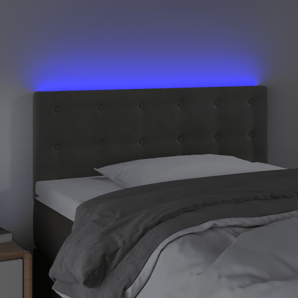 vidaXL Tăblie de pat cu LED, gri închis, 90x5x78/88 cm, catifea
