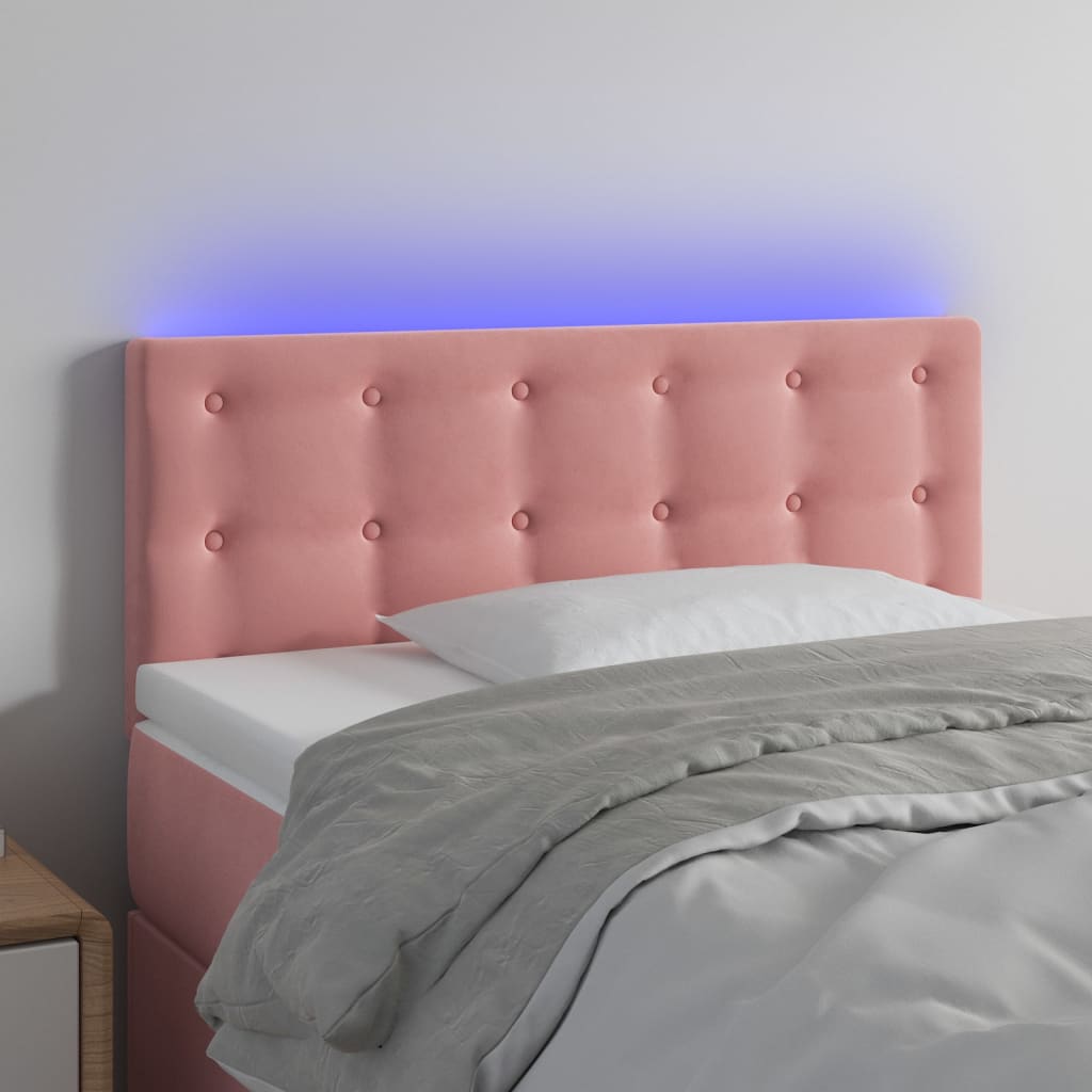 vidaXL Tăblie de pat cu LED, roz, 90x5x78/88 cm, catifea vidaXL Tăblie de pat cu LED, roz, 90x5x78/88 cm, catifea