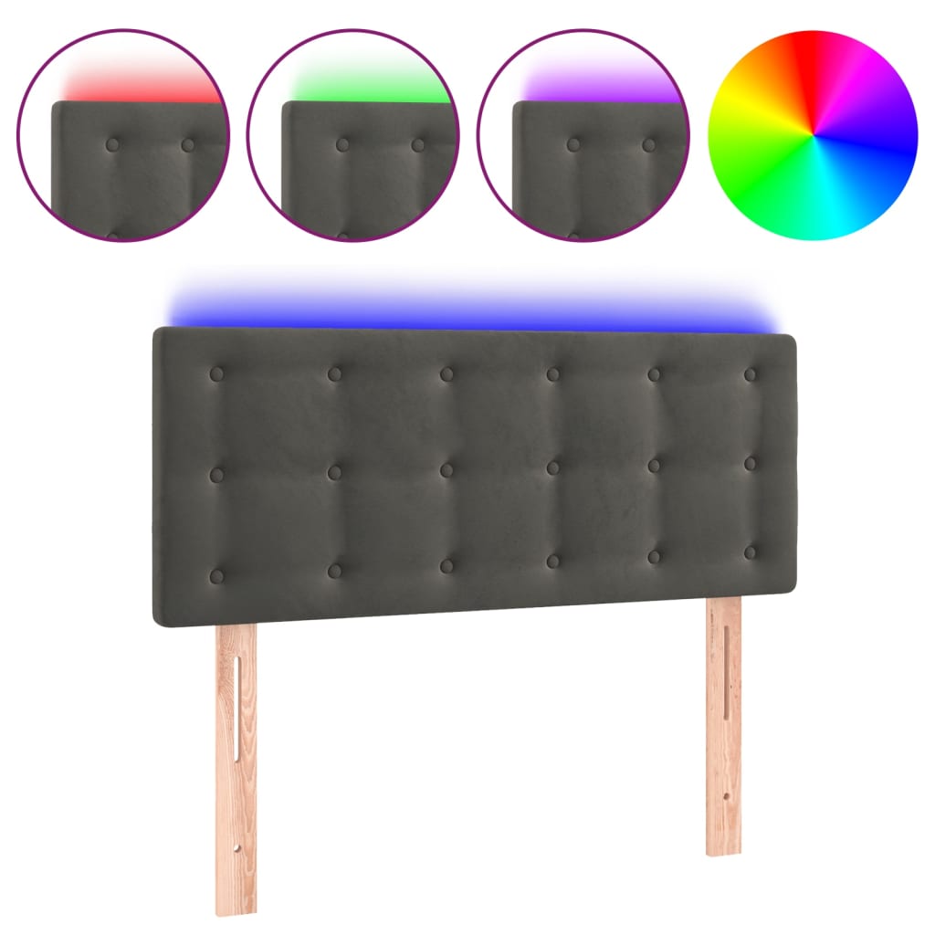 vidaXL Tăblie de pat cu LED, gri închis, 100x5x78/88 cm, catifea vidaXL Tăblie de pat cu LED, gri închis, 100x5x78/88 cm, catifea