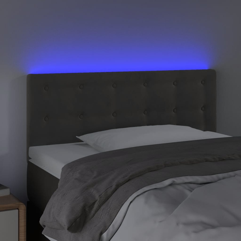 vidaXL Tăblie de pat cu LED, gri închis, 100x5x78/88 cm, catifea vidaXL Tăblie de pat cu LED, gri închis, 100x5x78/88 cm, catifea