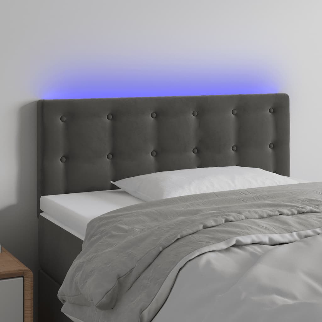 vidaXL Tăblie de pat cu LED, gri închis, 100x5x78/88 cm, catifea vidaXL Tăblie de pat cu LED, gri închis, 100x5x78/88 cm, catifea
