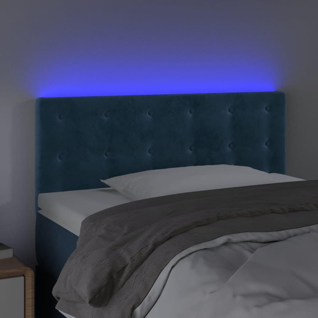 vidaXL Tăblie de pat cu LED, albastru închis, 100x5x78/88 cm, catifea