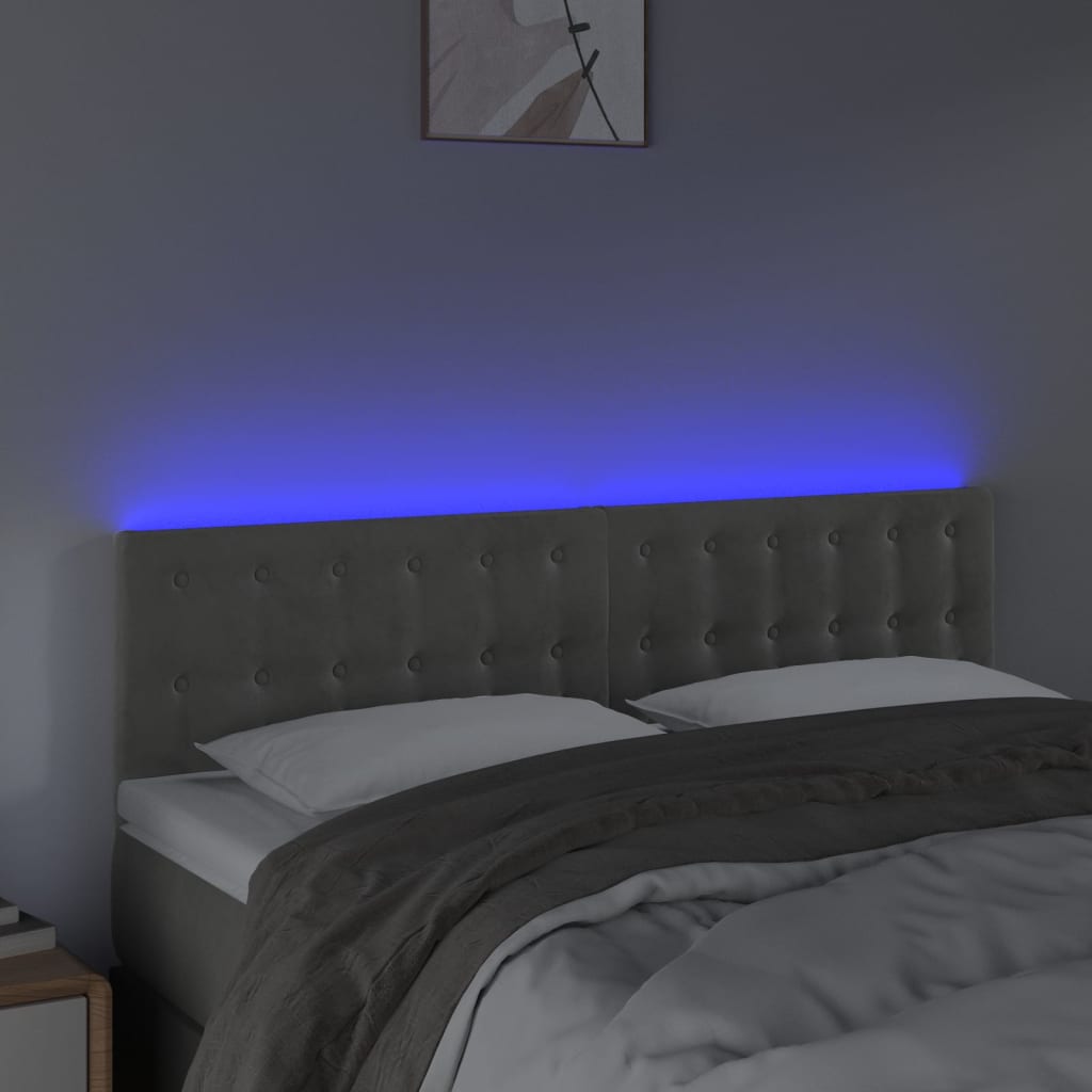 vidaXL Tăblie de pat cu LED, gri deschis, 144x5x78/88 cm, catifea