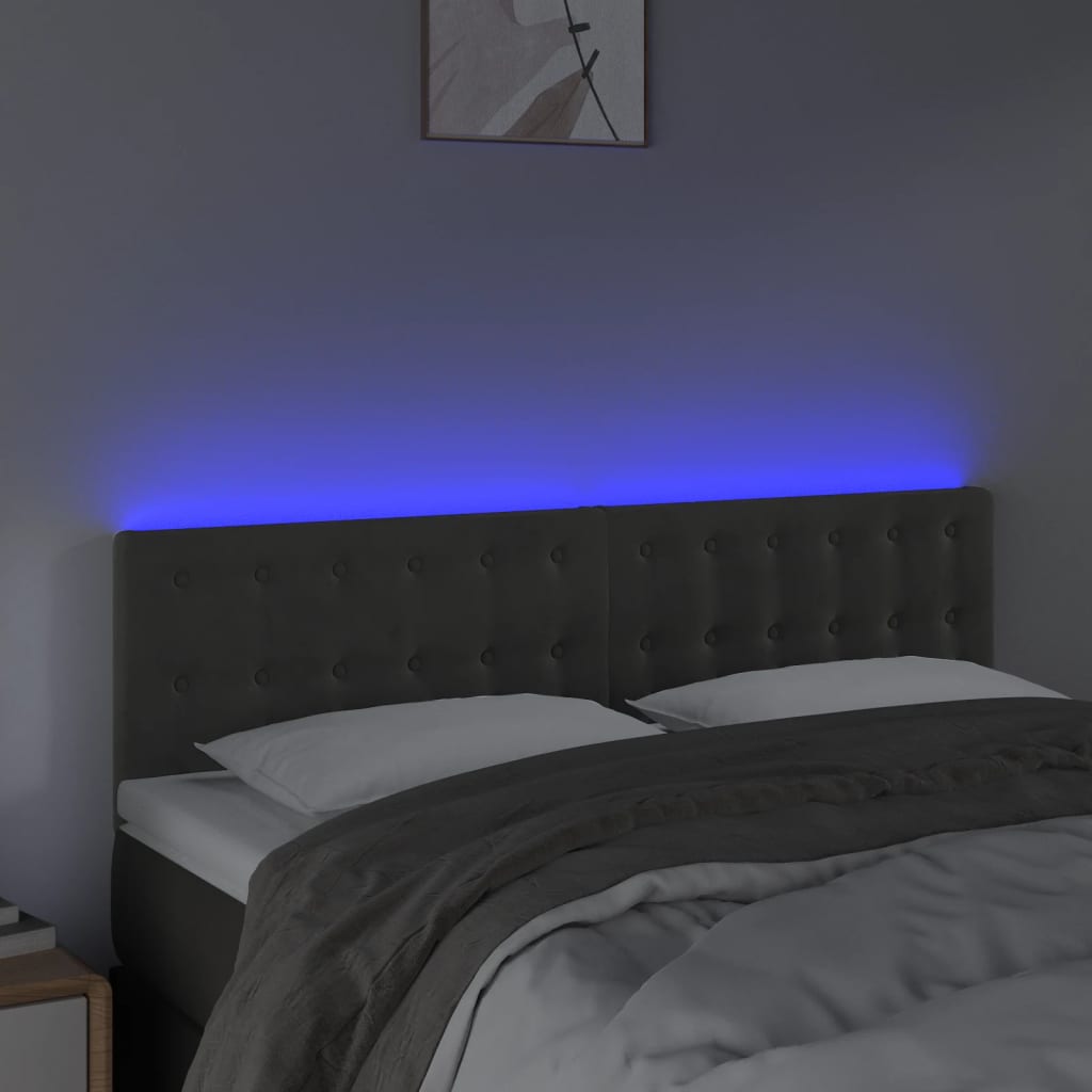 vidaXL Tăblie de pat cu LED, gri închis, 144x5x78/88 cm, catifea