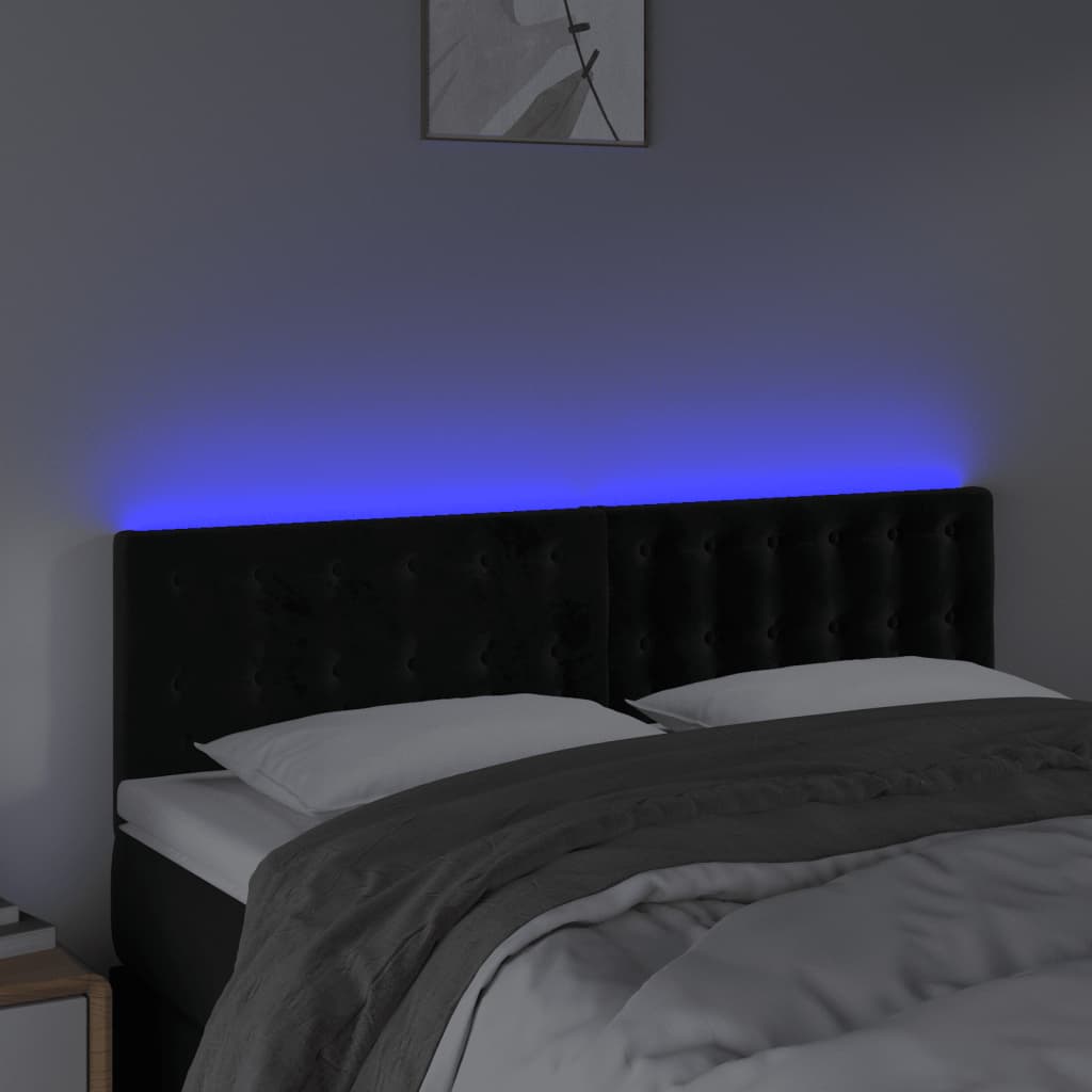 vidaXL Tăblie de pat cu LED, negru, 144x5x78/88 cm, catifea vidaXL Tăblie de pat cu LED, negru, 144x5x78/88 cm, catifea