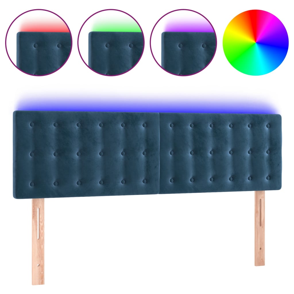 vidaXL Tăblie de pat cu LED, albastru închis, 144x5x78/88 cm, catifea