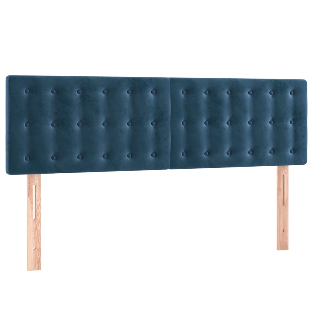 vidaXL Tăblie de pat cu LED, albastru închis, 144x5x78/88 cm, catifea
