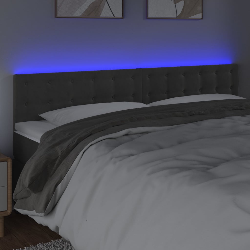 vidaXL Tăblie de pat cu LED, gri închis, 160x5x78/88 cm, catifea