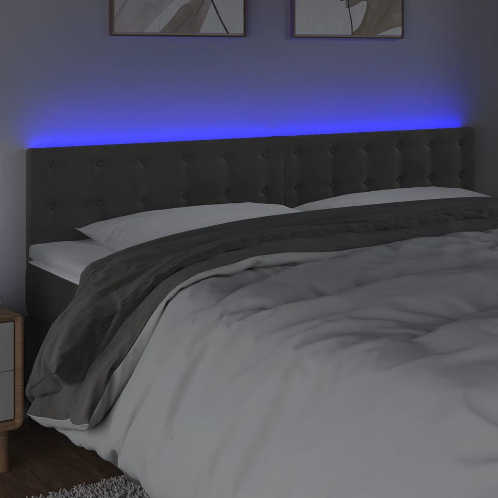 vidaXL Tăblie de pat cu LED, gri închis, 180x5x78/88 cm, catifea vidaXL Tăblie de pat cu LED, gri închis, 180x5x78/88 cm, catifea