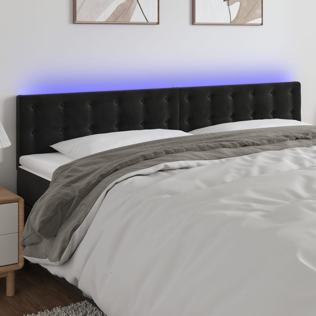 vidaXL Tăblie de pat cu LED, negru, 200x5x78/88 cm, catifea vidaXL Tăblie de pat cu LED, negru, 200x5x78/88 cm, catifea