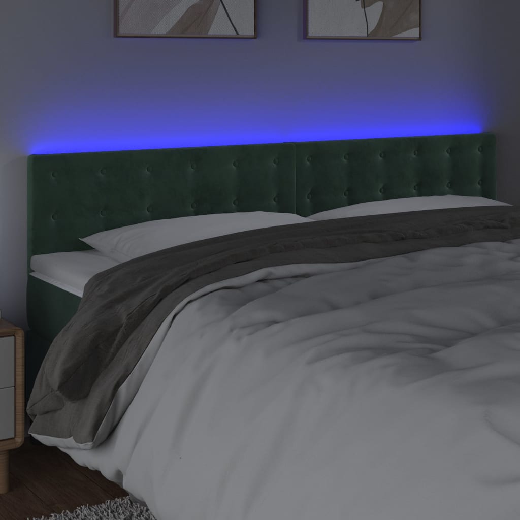 vidaXL Tăblie de pat cu LED, verde închis, 200x5x78/88 cm, catifea vidaXL Tăblie de pat cu LED, verde închis, 200x5x78/88 cm, catifea