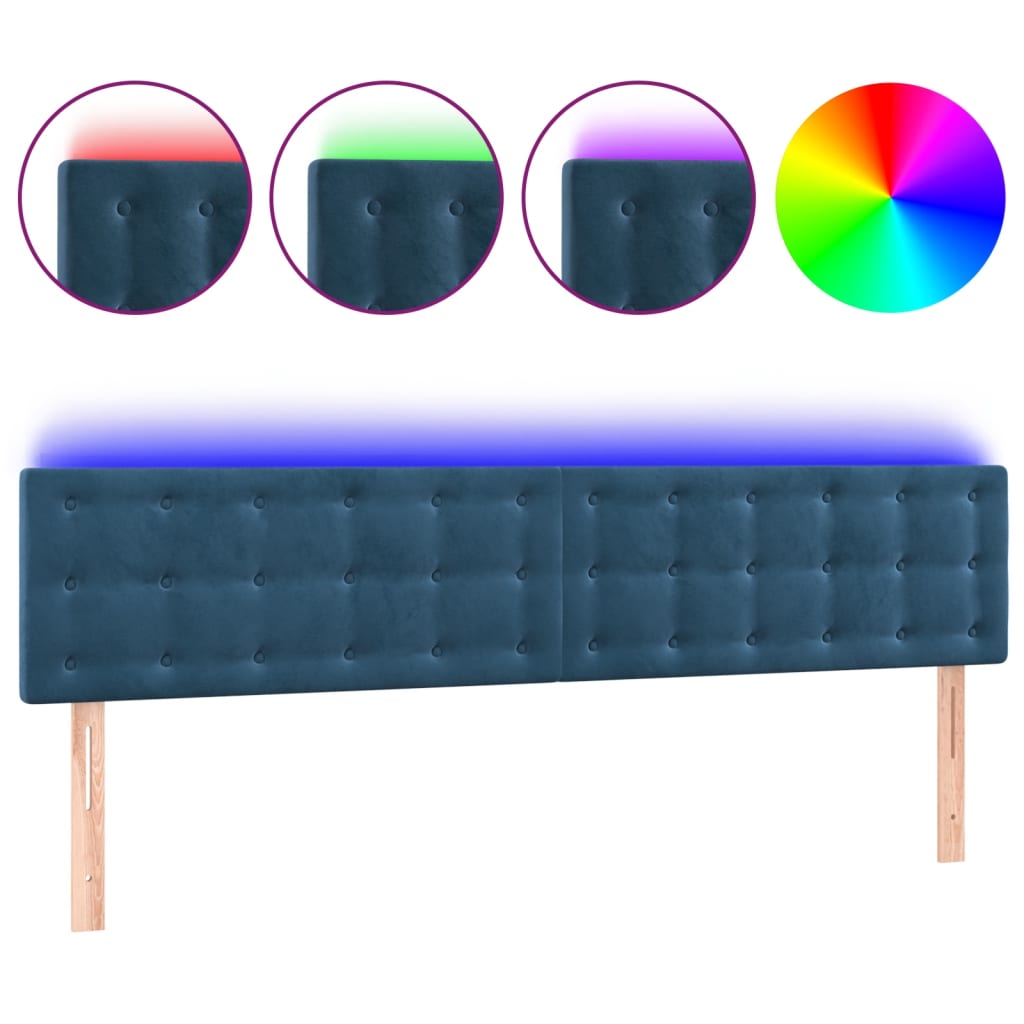 vidaXL Tăblie de pat cu LED, albastru închis, 200x5x78/88 cm, catifea