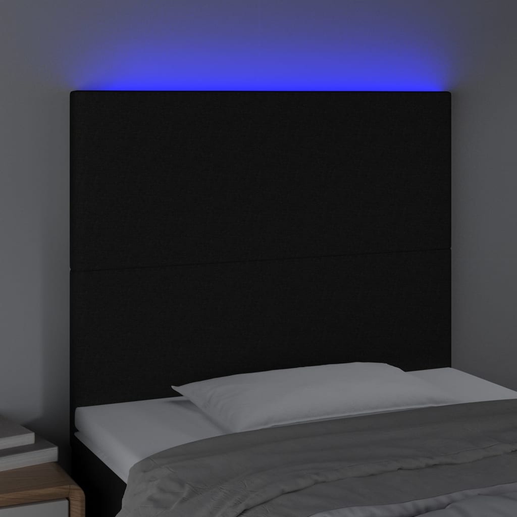 vidaXL Tăblie de pat cu LED, negru, 90x5x118/128 cm, textil