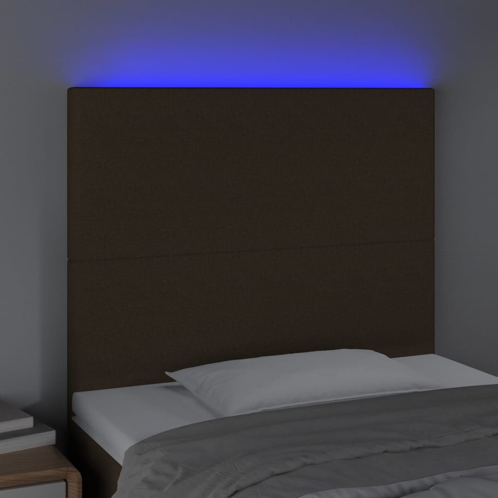 vidaXL Tăblie de pat cu LED, maro închis, 90x5x118/128 cm, textil vidaXL Tăblie de pat cu LED, maro închis, 90x5x118/128 cm, textil