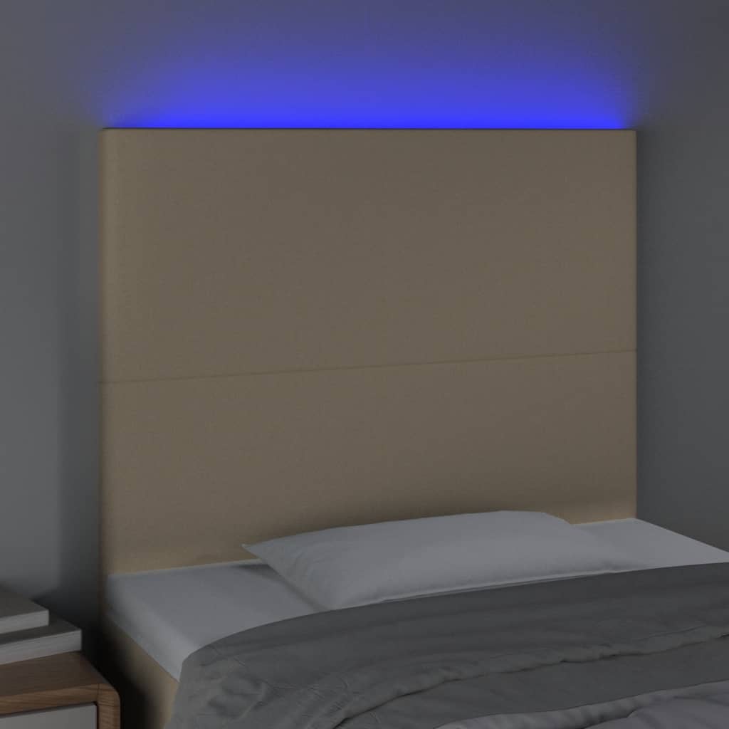 vidaXL Tăblie de pat cu LED, crem, 90x5x118/128 cm, textil vidaXL Tăblie de pat cu LED, crem, 90x5x118/128 cm, textil