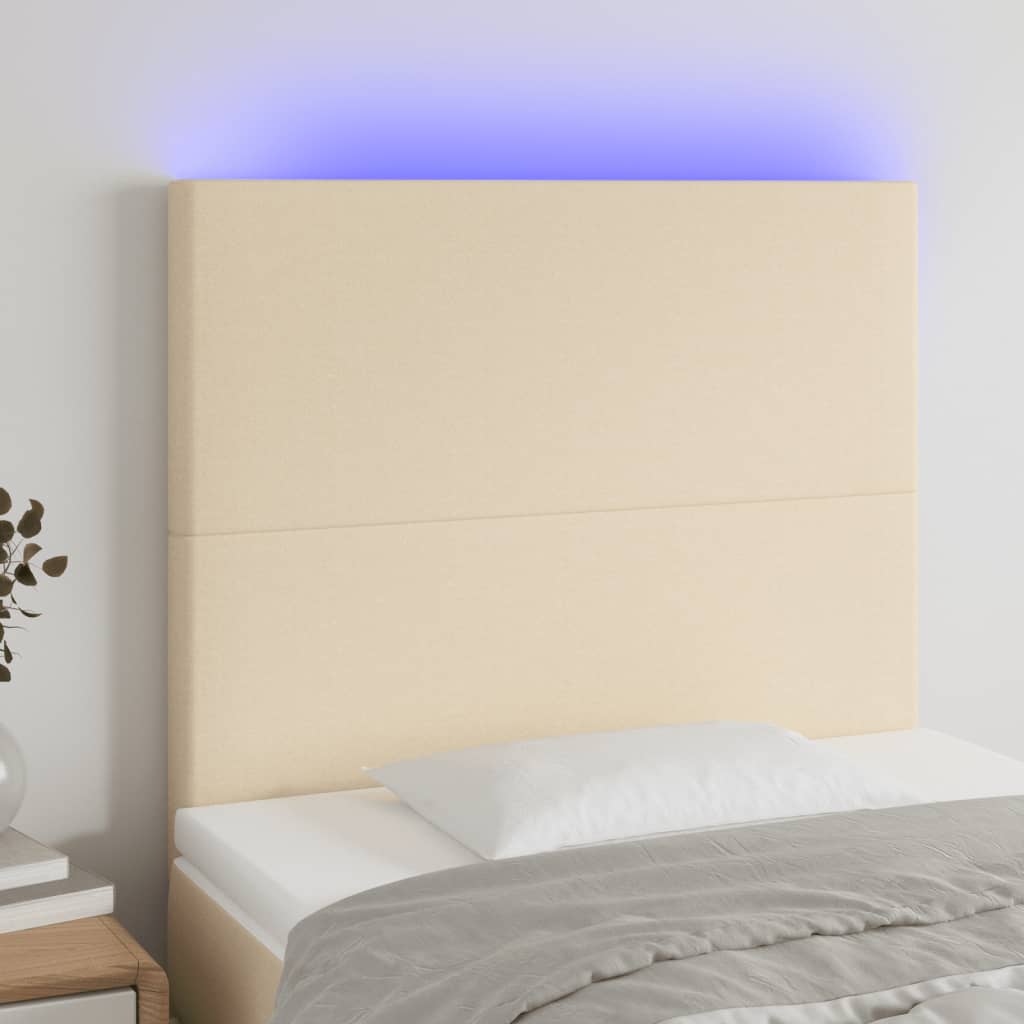 vidaXL Tăblie de pat cu LED, crem, 90x5x118/128 cm, textil vidaXL Tăblie de pat cu LED, crem, 90x5x118/128 cm, textil