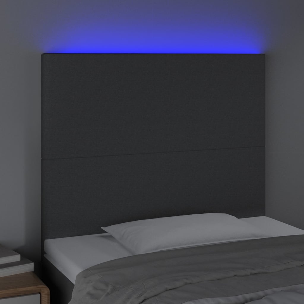vidaXL Tăblie de pat cu LED, gri închis, 100x5x118/128 cm, textil vidaXL Tăblie de pat cu LED, gri închis, 100x5x118/128 cm, textil