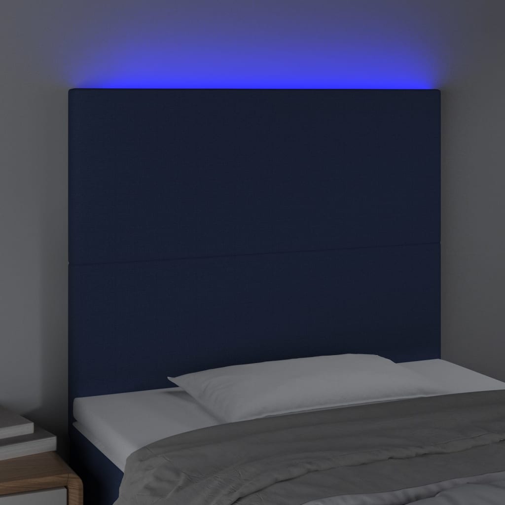 vidaXL Tăblie de pat cu LED, albastru, 100x5x118/128 cm, textil vidaXL Tăblie de pat cu LED, albastru, 100x5x118/128 cm, textil