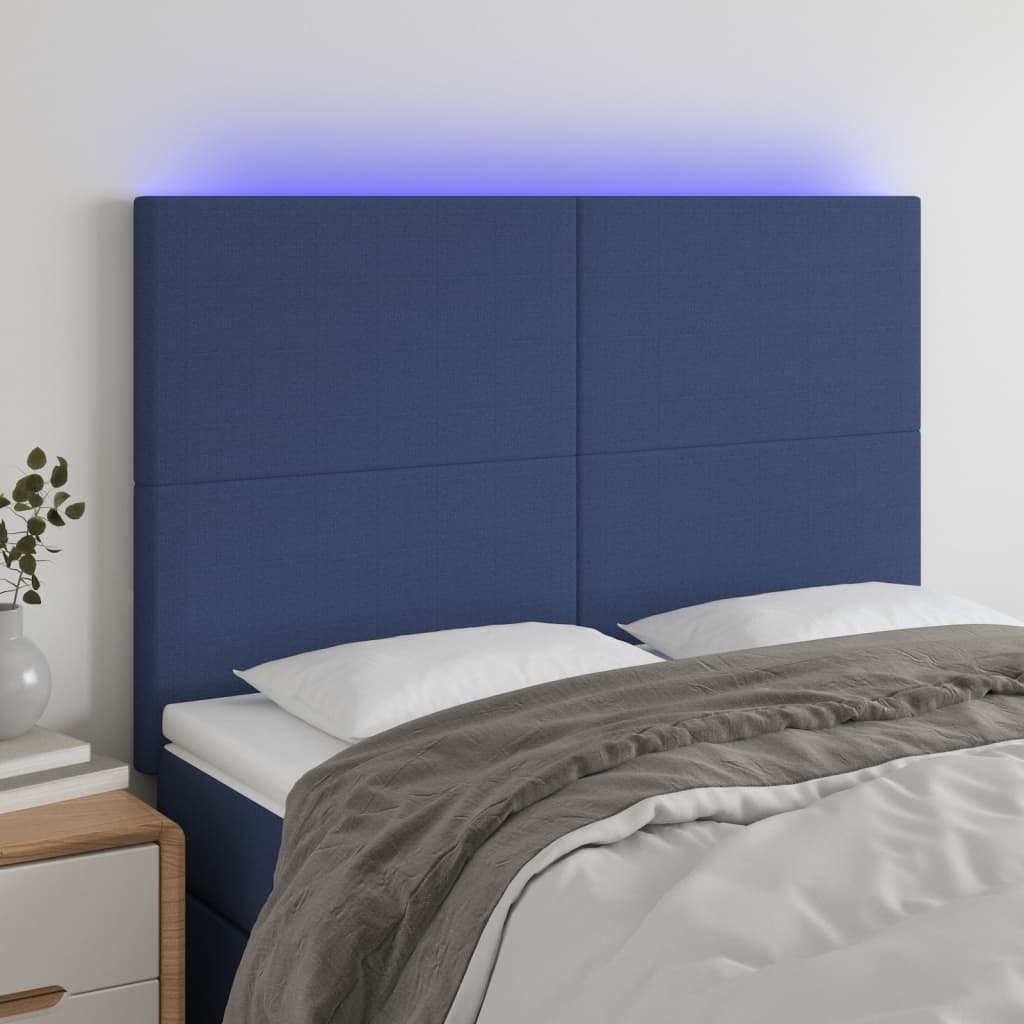 vidaXL Tăblie de pat cu LED, albastru, 144x5x118/128 cm, textil vidaXL Tăblie de pat cu LED, albastru, 144x5x118/128 cm, textil