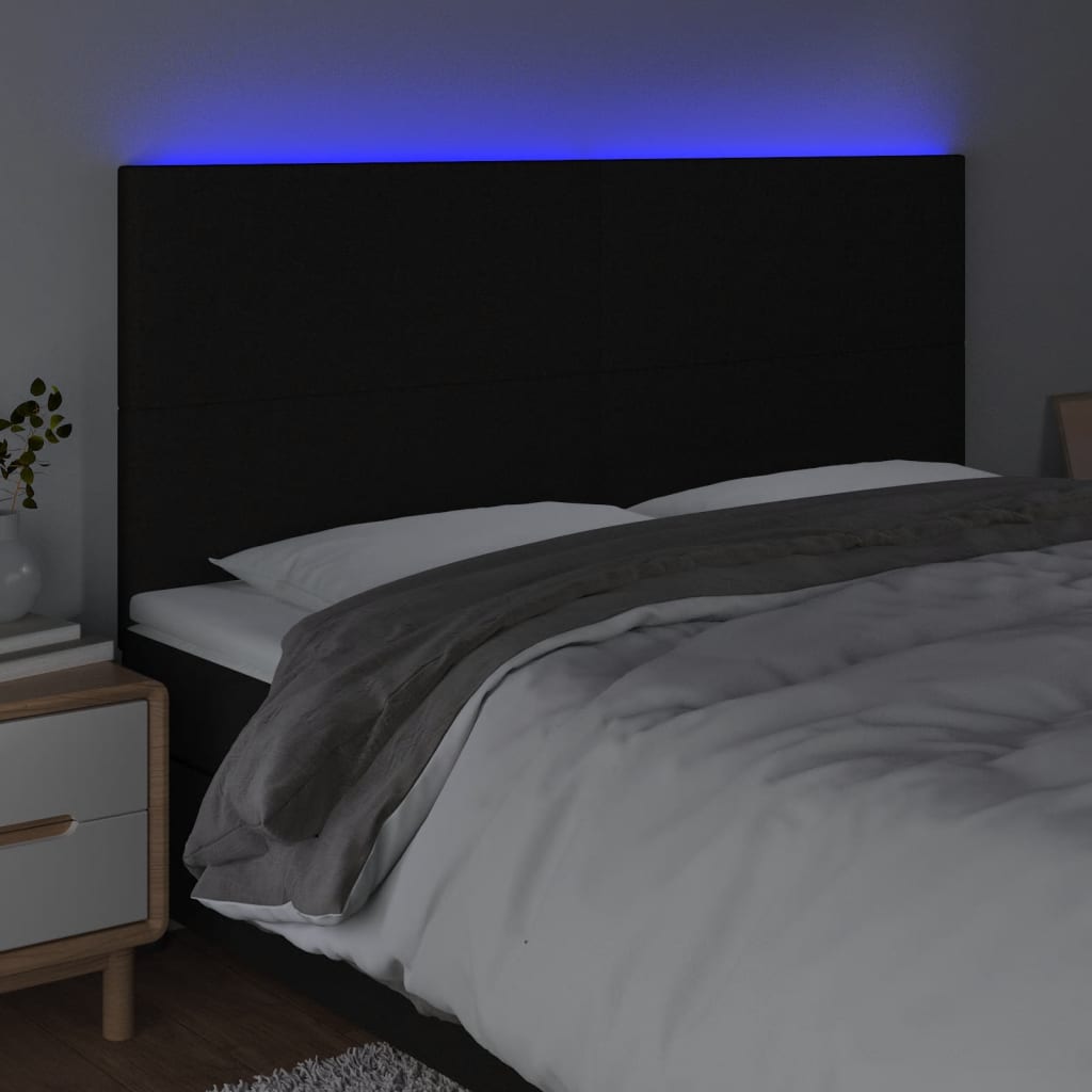 vidaXL Tăblie de pat cu LED, negru, 160x5x118/128 cm, textil vidaXL Tăblie de pat cu LED, negru, 160x5x118/128 cm, textil
