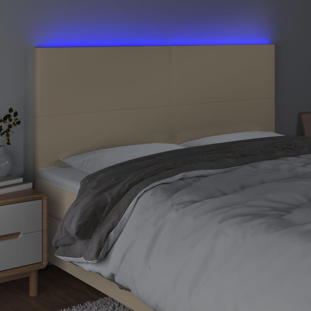vidaXL Tăblie de pat cu LED, crem, 160x5x118/128 cm, textil vidaXL Tăblie de pat cu LED, crem, 160x5x118/128 cm, textil