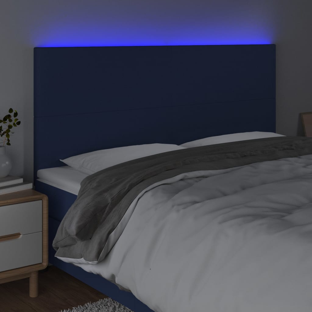 vidaXL Tăblie de pat cu LED, albastru, 160x5x118/128 cm, textil vidaXL Tăblie de pat cu LED, albastru, 160x5x118/128 cm, textil