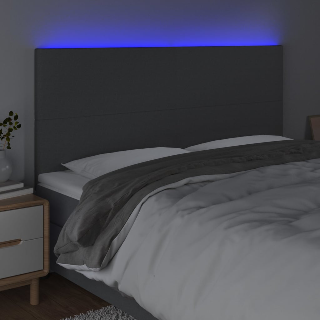 vidaXL Tăblie de pat cu LED, gri închis, 180x5x118/128 cm, textil vidaXL Tăblie de pat cu LED, gri închis, 180x5x118/128 cm, textil
