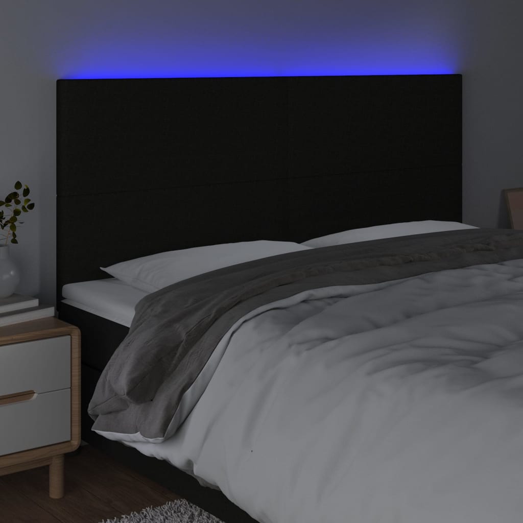vidaXL Tăblie de pat cu LED, negru, 180x5x118/128 cm, textil vidaXL Tăblie de pat cu LED, negru, 180x5x118/128 cm, textil