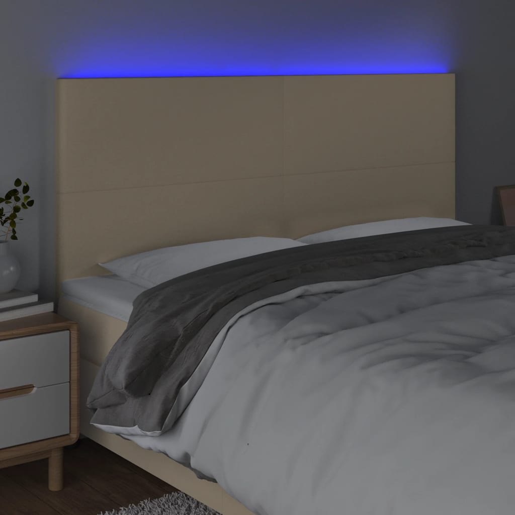 vidaXL Tăblie de pat cu LED, crem, 180x5x118/128 cm, textil vidaXL Tăblie de pat cu LED, crem, 180x5x118/128 cm, textil